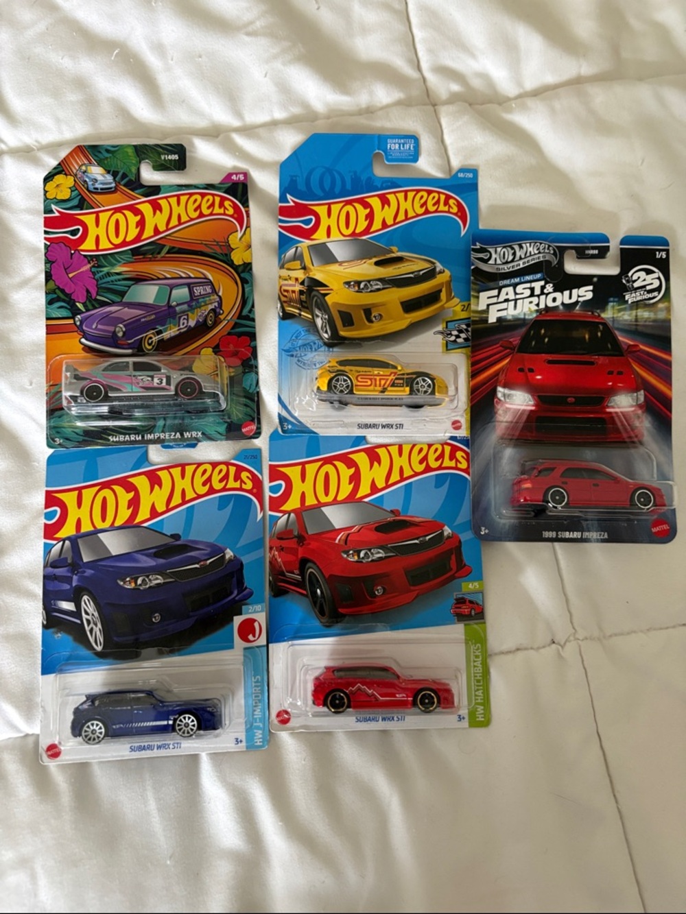 Mattel Hot Wheels Subaru Die-Cast Car Set - Purple, Yellow, Red, Blue, Silver